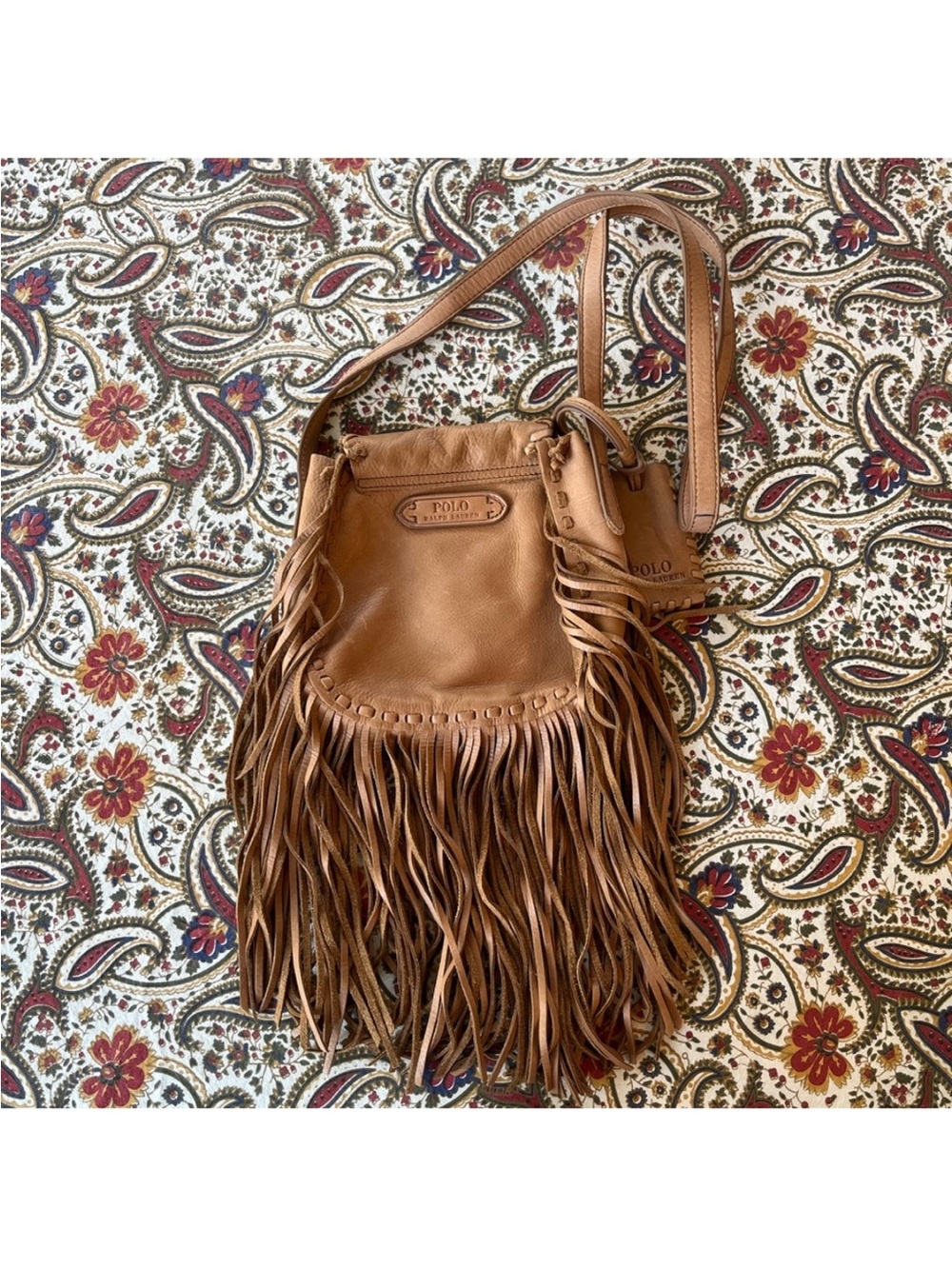 Polo by Ralph Lauren Tan 100% Leather Fringe Crossbody Bag - Picture 5 of 10